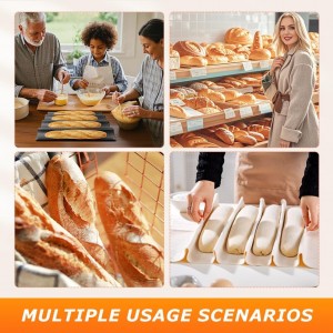 5 Pcs Baguett-e Bread Pan Set,Nonstick 4-Slot Perforated French Breads Baking Pans with Proofing Cloth,Dough Cutter Kit for Home Baker,Baguett-e Tray,15x12 Inch Black Bread Pan