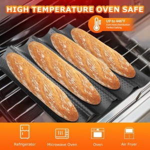 5 Pcs Baguett-e Bread Pan Set,Nonstick 4-Slot Perforated French Breads Baking Pans with Proofing Cloth,Dough Cutter Kit for Home Baker,Baguett-e Tray,15x12 Inch Black Bread Pan