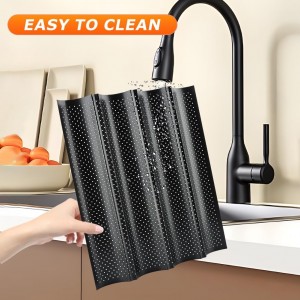 5 Pcs Baguett-e Bread Pan Set,Nonstick 4-Slot Perforated French Breads Baking Pans with Proofing Cloth,Dough Cutter Kit for Home Baker,Baguett-e Tray,15x12 Inch Black Bread Pan