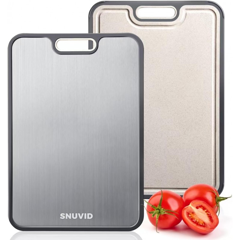 Titanium Cutting Board, Double Sided Cutting Boards for kitchen, Pure Titanium and Wheat Straw PP, Food-Grade, non Toxic - Easy to Clean