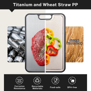 Titanium Cutting Board, Double Sided Cutting Boards for kitchen, Pure Titanium and Wheat Straw PP, Food-Grade, non Toxic - Easy to Clean