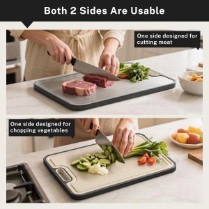 Titanium Cutting Board, Double Sided Cutting Boards for kitchen, Pure Titanium and Wheat Straw PP, Food-Grade, non Toxic - Easy to Clean