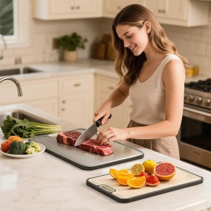 Titanium Cutting Board, Double Sided Cutting Boards for kitchen, Pure Titanium and Wheat Straw PP, Food-Grade, non Toxic - Easy to Clean