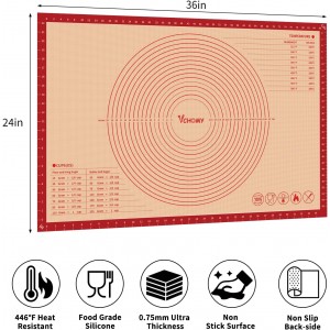 Extra Large Silicone Pastry Mat for Counter Rolling Dough,36x24 Inch,0.75mm Thick,Non Slip Silicone Baking Mat with Measurement(36 x 24 In,Red)