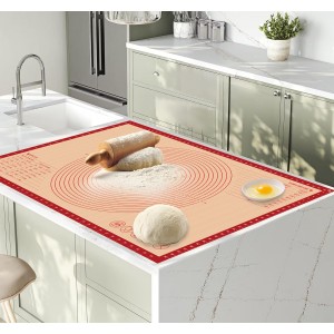 Extra Large Silicone Pastry Mat for Counter Rolling Dough,36x24 Inch,0.75mm Thick,Non Slip Silicone Baking Mat with Measurement(36 x 24 In,Red)