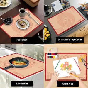 Extra Large Silicone Pastry Mat for Counter Rolling Dough,36x24 Inch,0.75mm Thick,Non Slip Silicone Baking Mat with Measurement(36 x 24 In,Red)