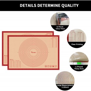 Extra Large Silicone Pastry Mat for Counter Rolling Dough,36x24 Inch,0.75mm Thick,Non Slip Silicone Baking Mat with Measurement(36 x 24 In,Red)