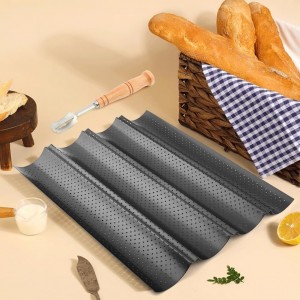 Baguet-te Bread Pan, Baguet-te Baking Kit - Food-Grade Carbon Steel Pan, Cotton Canvas Mat, Stainless Steel Scraper & 6CR13 Blades - Ideal Gift for Every Occasion(COLOR:black white)