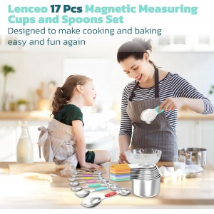 Magnetic Measuring Cups and Spoons Set of 17 - Stackable Stainless Steel Magnetic Measuring Spoons Set with Leveler - Dual Marking Scale Measuring Cup for Dry and Liquid Ingredients, Baking & Cooking