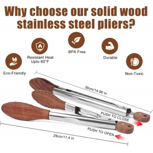 2-pcsTongs for Cooking with Wooden Tips - Nonstick Cooking Tongs & Salad Tongs for Blooming Food，Cooking, BBQ and Tossing Salad - Made of Natural Walnut Wood，Long Style15inch Short Style 11.4inch