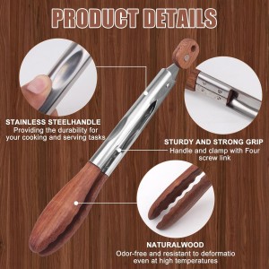 2-pcsTongs for Cooking with Wooden Tips - Nonstick Cooking Tongs & Salad Tongs for Blooming Food，Cooking, BBQ and Tossing Salad - Made of Natural Walnut Wood，Long Style15inch Short Style 11.4inch