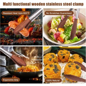 2-pcsTongs for Cooking with Wooden Tips - Nonstick Cooking Tongs & Salad Tongs for Blooming Food，Cooking, BBQ and Tossing Salad - Made of Natural Walnut Wood，Long Style15inch Short Style 11.4inch