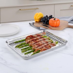 Homikit Baking Sheet with Rack, 9x13 Stainless Steel Quarter Sheet Pan with Wire Cooling Rack Set for Toaster Oven Roasting, Metal Bacon Cookie Trays Nonstick & Rust Free, Dishwasher Safe