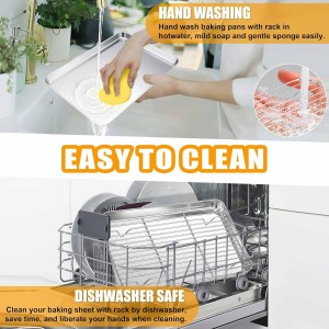 Homikit Baking Sheet with Rack, 9x13 Stainless Steel Quarter Sheet Pan with Wire Cooling Rack Set for Toaster Oven Roasting, Metal Bacon Cookie Trays Nonstick & Rust Free, Dishwasher Safe