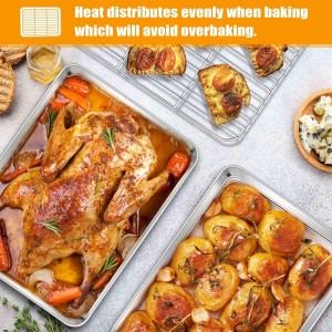 Homikit Baking Sheet with Rack, 9x13 Stainless Steel Quarter Sheet Pan with Wire Cooling Rack Set for Toaster Oven Roasting, Metal Bacon Cookie Trays Nonstick & Rust Free, Dishwasher Safe