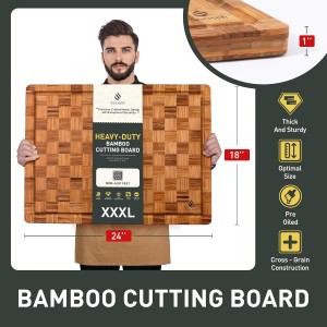 XXX Large Bamboo Cutting Board with Non Slip Feet and Over Sink Butcher Block Chopping Board Nice Solid Thick Wooden Juice Groove Huge Big XXl xlarge Best Hardwood Kitchen Counter Organic
