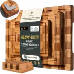 3 Pack Heavy Duty Bamboo Cutting Board Set Non Toxic Wooden Cutting Board for Kitchen Non Slip Solid End Grain Thick Wood Juice Groove Chopping Board Extra Large Butcher Block Best House Warming Gift
