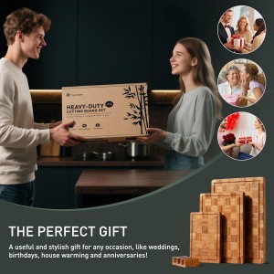 3 Pack Heavy Duty Bamboo Cutting Board Set Non Toxic Wooden Cutting Board for Kitchen Non Slip Solid End Grain Thick Wood Juice Groove Chopping Board Extra Large Butcher Block Best House Warming Gift