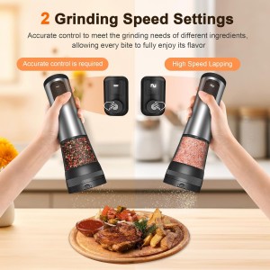 Electric Salt and Pepper Grinder Set, 2-Speed Setting, Stainless Steel Rechargeable Automatic Pepper Mill Shakers with USB Charging Base,100ml Large Capacity, External Adjustable Coarseness,LED Light