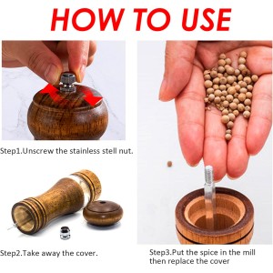 Wooden Pepper Grinder, Salt and Pepper Mills, Adjustable Coarseness with Ceramic Blades, With Visible Window