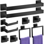 Bathroom Hardware Accessories Set: 10-Pieces Bath Towel Bar Set, Towel Racks for Bathroom Wall Mounted, SUS304 Stainless Steel, Matte Black