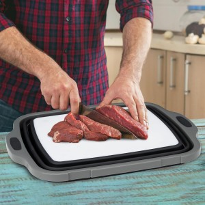 Collapsible Cutting Board(2.11 Gal/8L), BBQ Prep Tub with Locking Lid, Foldable Camping Sink with Colander, Multifunction Dish Basin for Kitchen, Bowl, Vegetable and Fruit, Storage Basket for Picnic