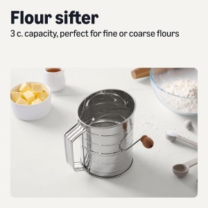 Amazon Basics Stainless Steel Flour Sifter, 3 Cup Capacity for Fine or Coarse Flour, Dishwasher-Safe