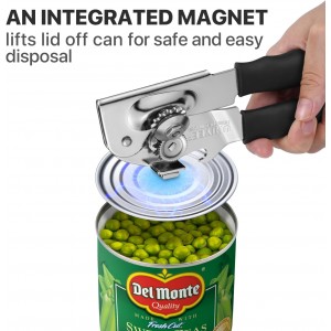 Can Opener Manual Heavy Duty, UHIYEE Hand Held Can Openers for Seniors with Comfort Grip Sharp Blade, Solid Steel Hand Manual Can Open with Magnet for Kitchen Camping, Black