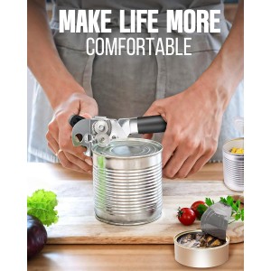 Multifunctional Can Opener Manual, Durable Heavy Duty Handheld Strong Can Opener with Smooth Cutting Edge, Friendly Kitchen Essentials Tool for Seniors, Camping and Bottle Opening-Black