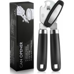 Multifunctional Can Opener Manual, Durable Heavy Duty Handheld Strong Can Opener with Smooth Cutting Edge, Friendly Kitchen Essentials Tool for Seniors, Camping and Bottle Opening-Black