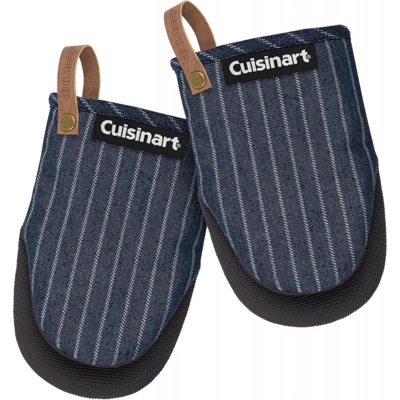 Cuisinart Heritage Mini Oven Mitts – 5.5” x 7” Heat-Resistant Kitchen Mitts for Oven with Non-Slip Neoprene Palm, Cotton Filling, and Faux Leather Loop – Durable Oven Mitt Set for Cooking & Baking