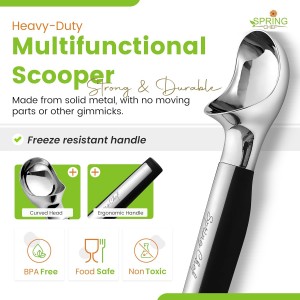 Spring Chef Heavy Duty Metal Ice Cream Scoop - Dishwasher Safe Ice Cream Scooper, Commercial Icecream Scoop Spade, Professional Kitchen Tool for Gelato, Melon, Sundae, Cookie Spoon - Black
