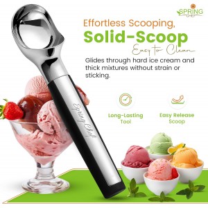 Spring Chef Heavy Duty Metal Ice Cream Scoop - Dishwasher Safe Ice Cream Scooper, Commercial Icecream Scoop Spade, Professional Kitchen Tool for Gelato, Melon, Sundae, Cookie Spoon - Black