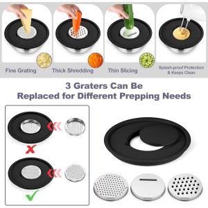 TeamFar Mixing Bowls, 6 PCS Stainless Steel Nesting Salad Bowl with Lids & 3 Graters, For Kitchen Cooking Serving Prepping, Airtight & Non-Slip, Size 4.6/3.5/2/1.5/1/0.7 QT, Black