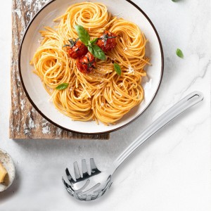 Stainless Steel 9.06 inch Spaghetti Server Spoon with Teeth - Pasta Fork Pasta Server Noodle Spoon Heavy Duty Cooking Utensils Classic Dishwasher Safe