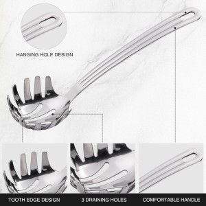 Stainless Steel 9.06 inch Spaghetti Server Spoon with Teeth - Pasta Fork Pasta Server Noodle Spoon Heavy Duty Cooking Utensils Classic Dishwasher Safe