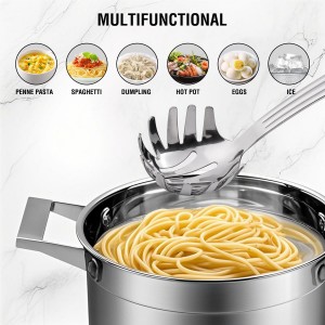 Stainless Steel 9.06 inch Spaghetti Server Spoon with Teeth - Pasta Fork Pasta Server Noodle Spoon Heavy Duty Cooking Utensils Classic Dishwasher Safe