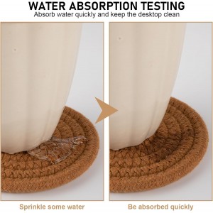 OIAHOMY 8 Pcs Coasters with Holder for Beer, Coffee, Woven Cotton Coaster Set for Table Decor for Kitchen, Bar, Dining Room, Living Room, Housewarming Gifts - Yellow