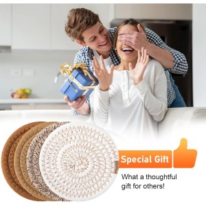 OIAHOMY 8 Pcs Coasters with Holder for Beer, Coffee, Woven Cotton Coaster Set for Table Decor for Kitchen, Bar, Dining Room, Living Room, Housewarming Gifts - Yellow