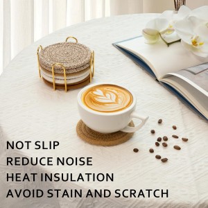 OIAHOMY 8 Pcs Coasters with Holder for Beer, Coffee, Woven Cotton Coaster Set for Table Decor for Kitchen, Bar, Dining Room, Living Room, Housewarming Gifts - Yellow