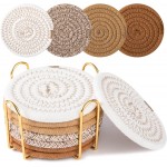 OIAHOMY 8 Pcs Coasters with Holder for Beer, Coffee, Woven Cotton Coaster Set for Table Decor for Kitchen, Bar, Dining Room, Living Room, Housewarming Gifts - Yellow