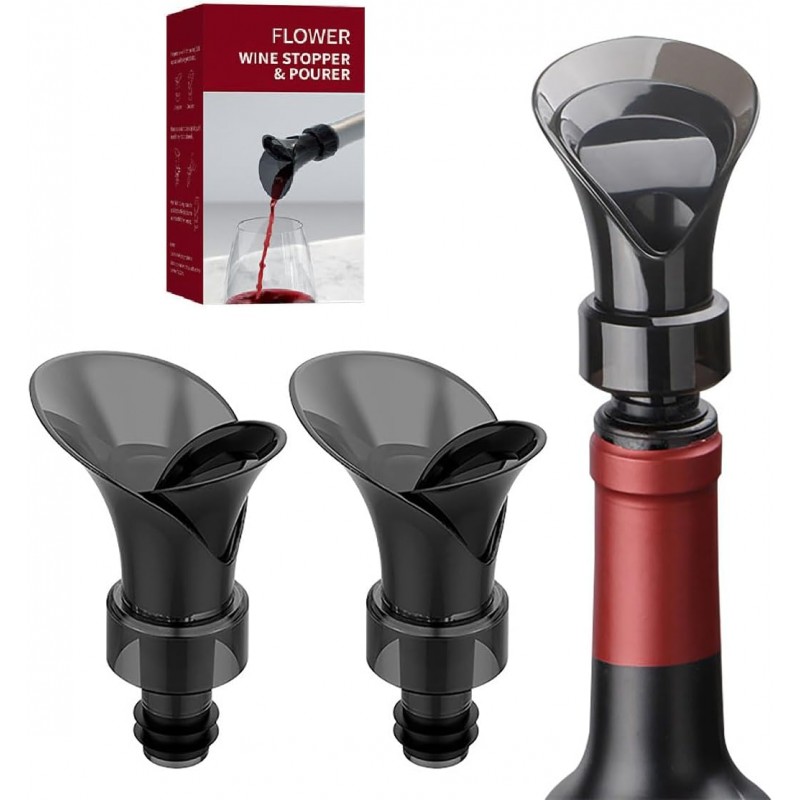 2-Pack Wine Aerator Pourer Spout, 2-in-1 Aerator Wine Pourer Wine Stopper, No Drip and No Spill Aerator for Wine Lovers, Gift Box Included - Black