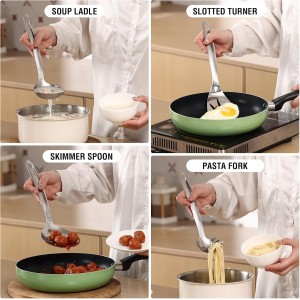 Stainless Steel Cooking Utensils Set, 7PCS Kitchen Utensils Set, Durable Kitchen Utensils - Meat Fork, Solid Serving Spoon, Ladle, Pasta Fork, Skimmer, Slotted Serving Spoon, Slotted Spatula