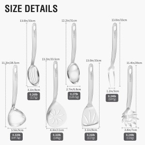 Stainless Steel Cooking Utensils Set, 7PCS Kitchen Utensils Set, Durable Kitchen Utensils - Meat Fork, Solid Serving Spoon, Ladle, Pasta Fork, Skimmer, Slotted Serving Spoon, Slotted Spatula