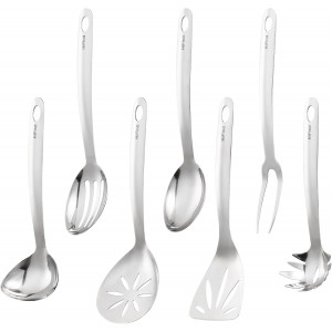 Stainless Steel Cooking Utensils Set, 7PCS Kitchen Utensils Set, Durable Kitchen Utensils - Meat Fork, Solid Serving Spoon, Ladle, Pasta Fork, Skimmer, Slotted Serving Spoon, Slotted Spatula