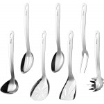 Stainless Steel Cooking Utensils Set, 7PCS Kitchen Utensils Set, Durable Kitchen Utensils - Meat Fork, Solid Serving Spoon, Ladle, Pasta Fork, Skimmer, Slotted Serving Spoon, Slotted Spatula