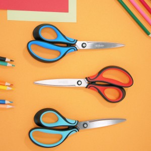 Real Left handed scissors for adults with comfortable 3-color ergonomic handle, perfect for adult, office, crafts,sewing,kitchen, and school.
