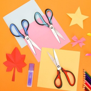 Real Left handed scissors for adults with comfortable 3-color ergonomic handle, perfect for adult, office, crafts,sewing,kitchen, and school.