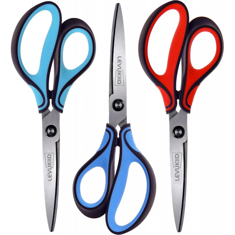 Real Left handed scissors for adults with comfortable 3-color ergonomic handle, perfect for adult, office, crafts,sewing,kitchen, and school.