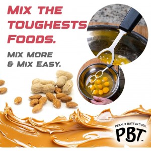 PBT - Peanut Butter Mixer, Stainless Steel Stirring Tool for Natural Peanut Butter, Dough, Yogurt, Sauces, and More - Fits Any Container Size, Less Mess, Dishwasher Safe (WHITE)